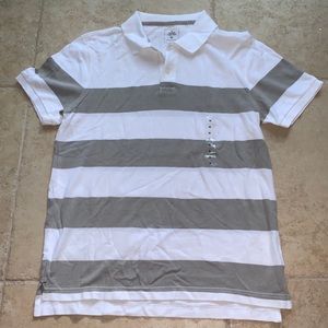White and grey striped short sleeve polo shirt